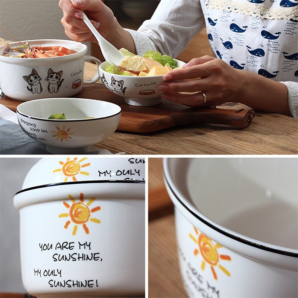 泡麵陶瓷碗蓋組-附湯匙