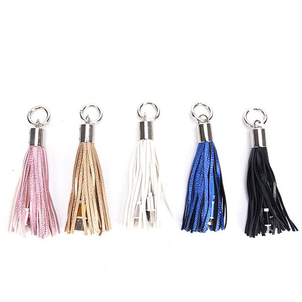 流蘇USB傳輸線-皮革鑰匙圈充電線