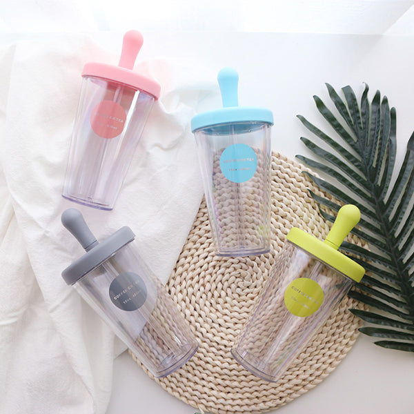 420ml雙層防漏塑膠吸管杯