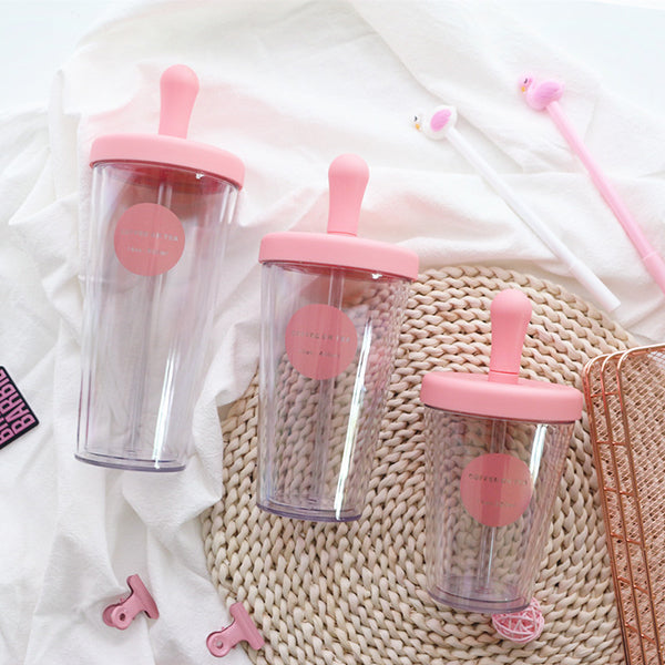 420ml雙層防漏塑膠吸管杯