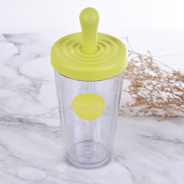 420ml雙層防漏塑膠吸管杯