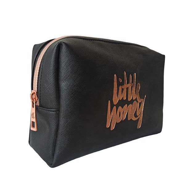 PU皮玫瑰金LOGO拉鍊化妝包