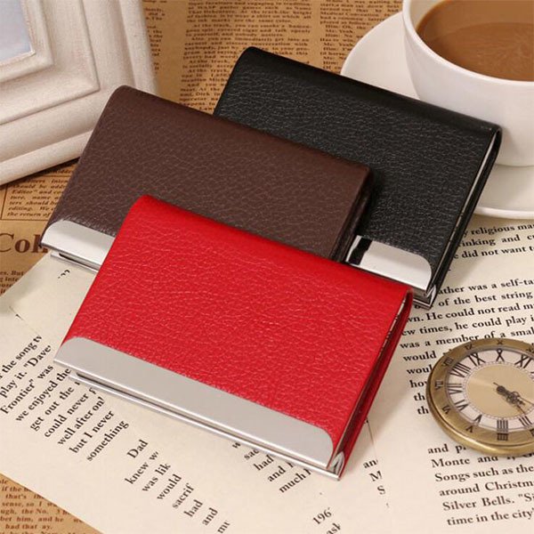 方正不銹鋼+PU皮革名片盒