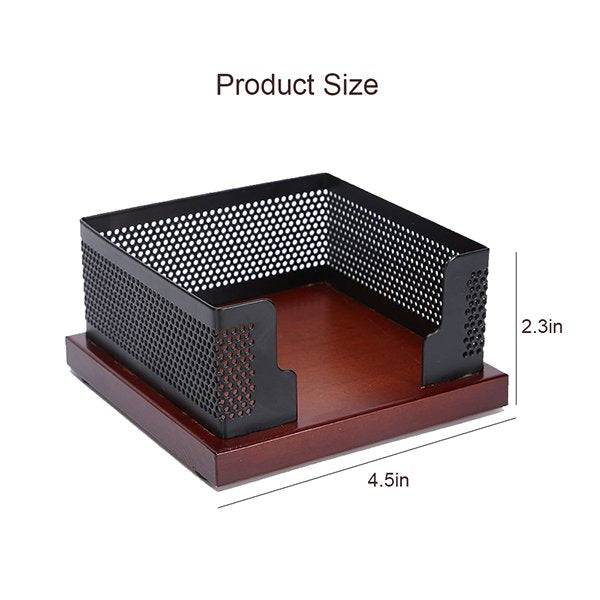 木製底座黑色網格便條紙收納盒