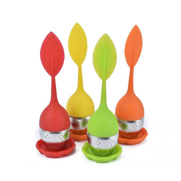 綠葉造型矽膠濾茶器-附小托盤