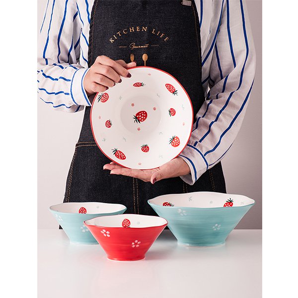 8英吋陶瓷草莓湯麵碗