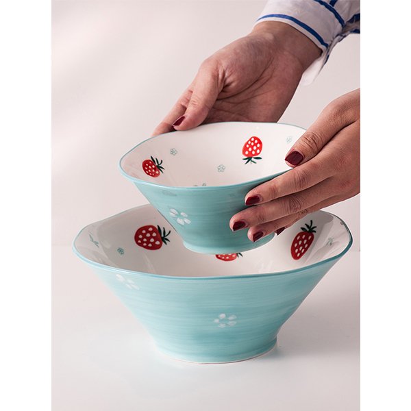 8英吋陶瓷草莓湯麵碗