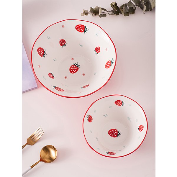 8英吋陶瓷草莓湯麵碗