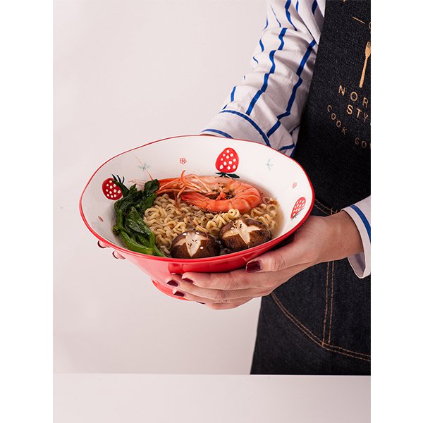 8英吋陶瓷草莓湯麵碗