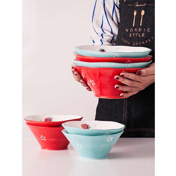 8英吋陶瓷草莓湯麵碗