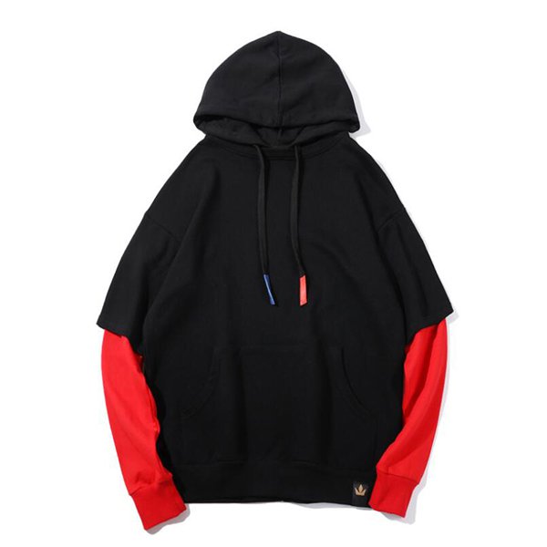 純棉長袖拼接連帽T恤