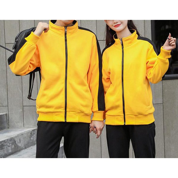 純棉立領拼色外套