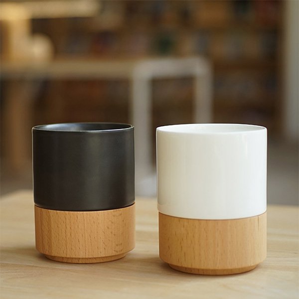 200ml復古混搭竹底咖啡杯