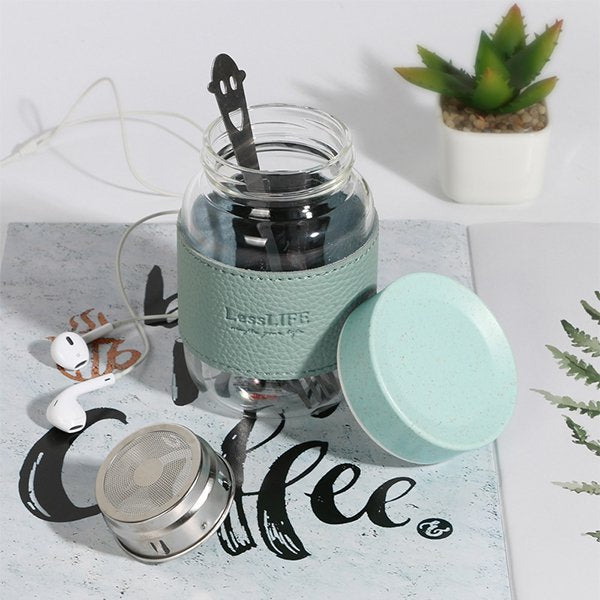 360ml防燙皮革杯套玻璃杯