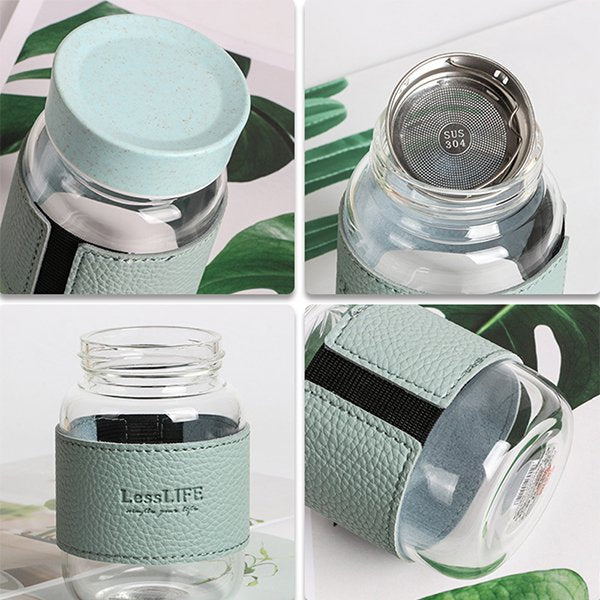 360ml防燙皮革杯套玻璃杯