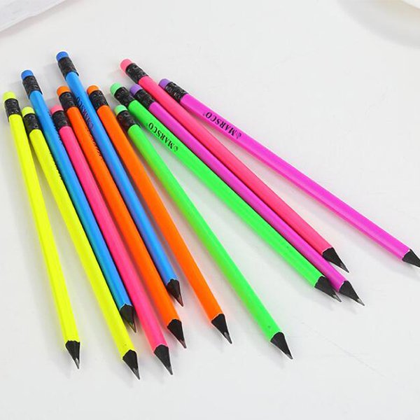 三角黑木螢光色筆桿鉛筆