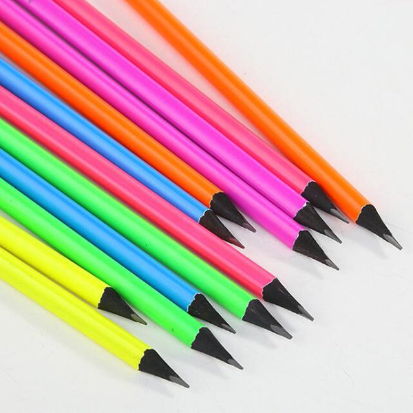 三角黑木螢光色筆桿鉛筆
