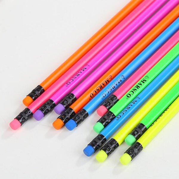 三角黑木螢光色筆桿鉛筆