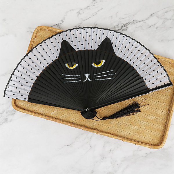 竹製可愛貓迷造形摺疊扇