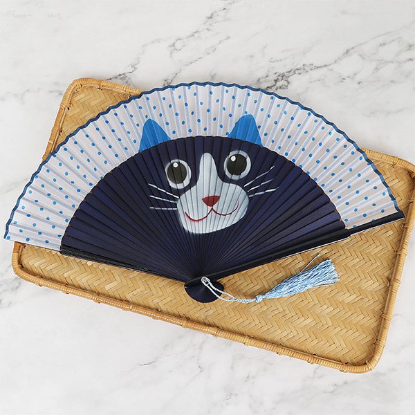 竹製可愛貓迷造形摺疊扇