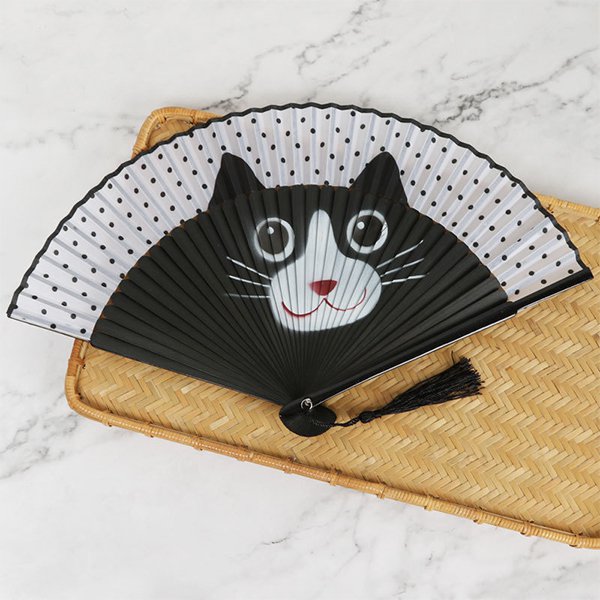 竹製可愛貓迷造形摺疊扇