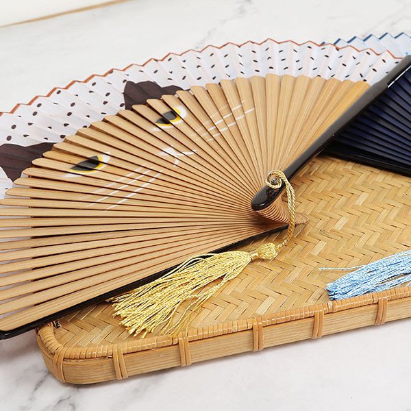 竹製可愛貓迷造形摺疊扇