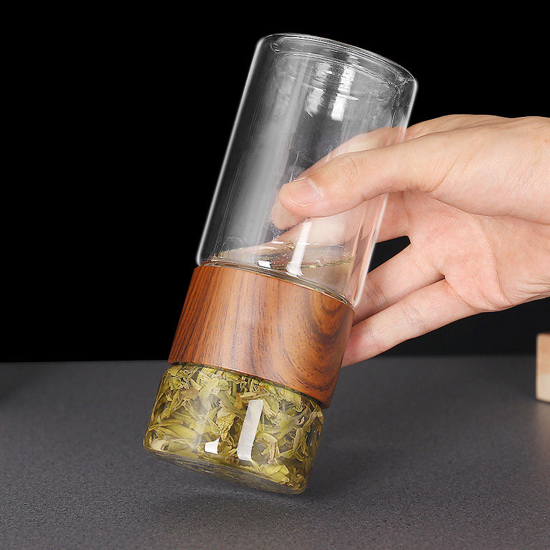 250ml木蓋雙層玻璃 | 茶水分離杯(客製化印刷LOGO)
