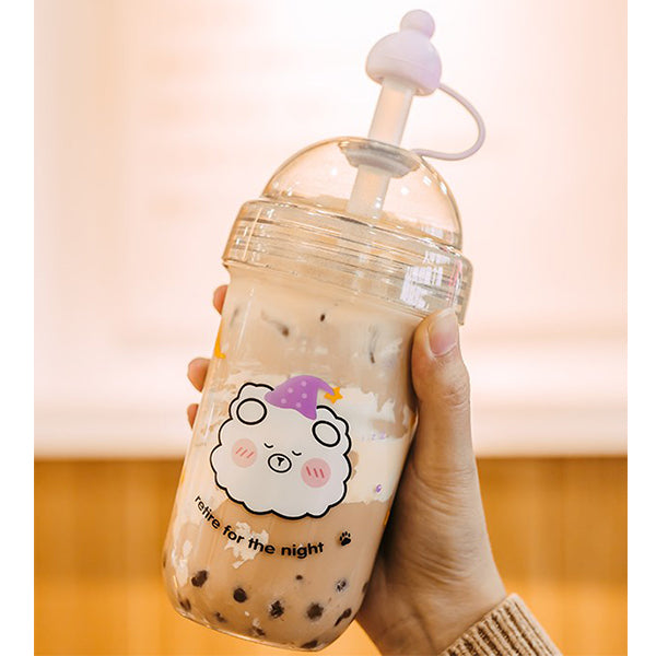 560ml可愛圖案真珠奶茶塑膠杯