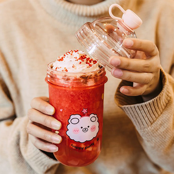 560ml可愛圖案真珠奶茶塑膠杯