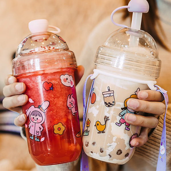 560ml可愛圖案真珠奶茶塑膠杯