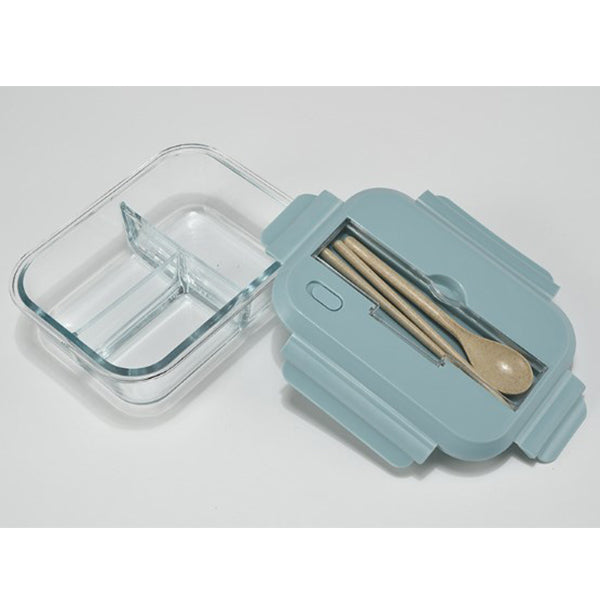 玻璃3隔保鮮盒附小麥餐具