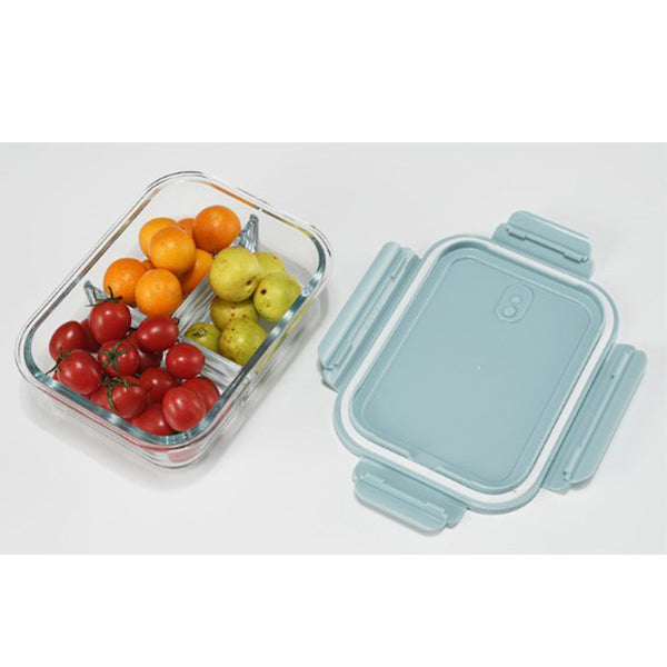 玻璃3隔保鮮盒附小麥餐具