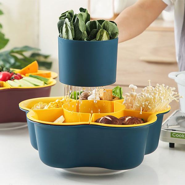 可旋轉雙層蔬果拼盤瀝水籃