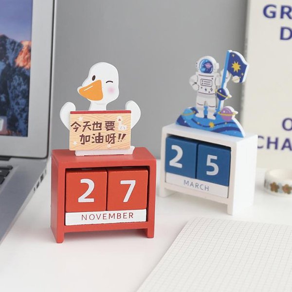 木製加油鴨創意萬年曆