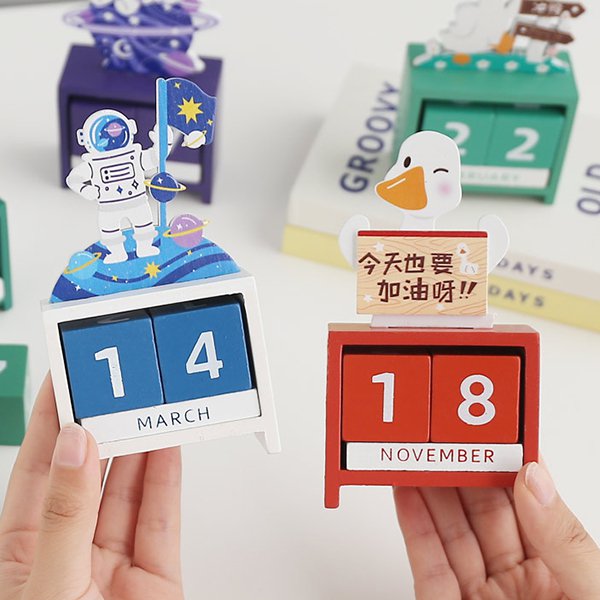木製加油鴨創意萬年曆