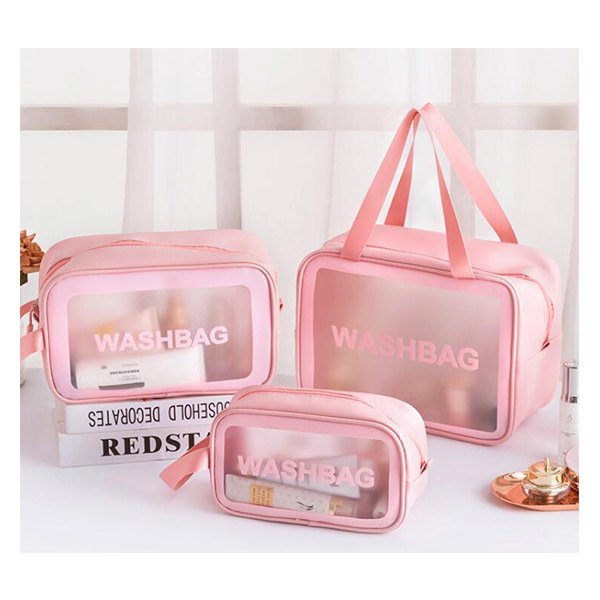 透明磨砂盥洗包三件組