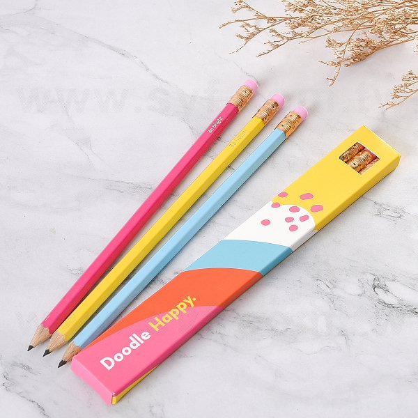 鉛筆-盒裝3入六角橡皮擦頭印刷筆桿禮品