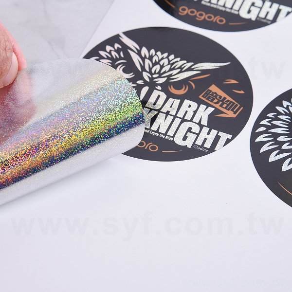 圓形雷射貼紙(砂點雷射)+白墨+亮膜80mm(同33CA-0053)