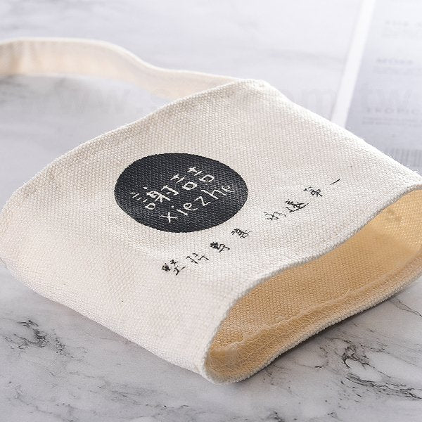環保杯袋-米白帆布杯套單色印刷-可客製化印刷LOGO