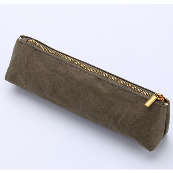 可水洗牛皮紙金色拉鍊筆袋