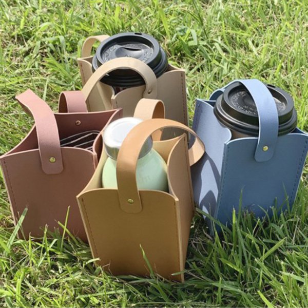 PU皮革網紅手提咖啡杯套-可印LOGO