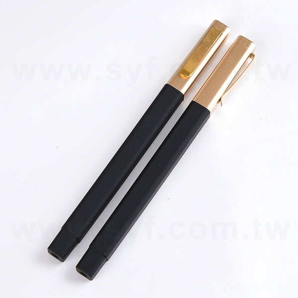 廣告筆-四方霧面噴膠筆管禮品-金色蓋子-單色原子筆-可印LOGO