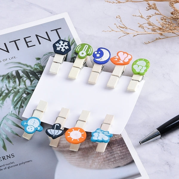 彩色原木天氣小木夾