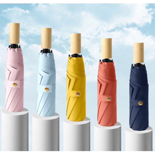 小清新純色木柄摺疊傘