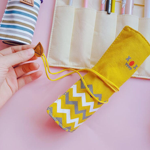 帆布笑臉捲筆袋