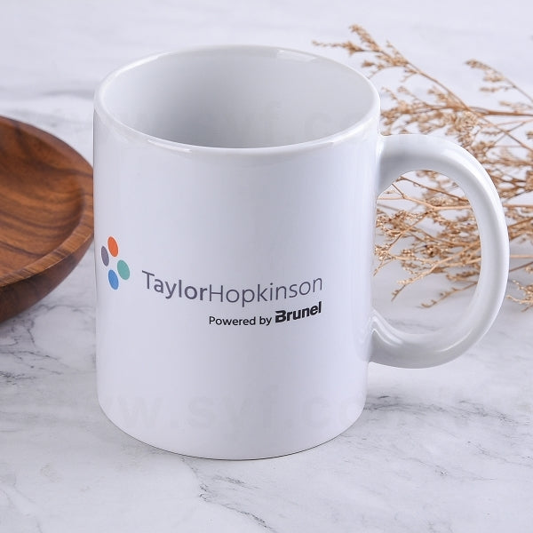 平口馬克杯-白色半瓷-330ml-木杯蓋-客製化logo