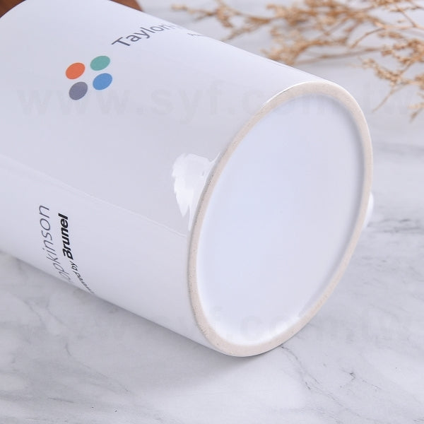 平口馬克杯-白色半瓷-330ml-木杯蓋-客製化logo