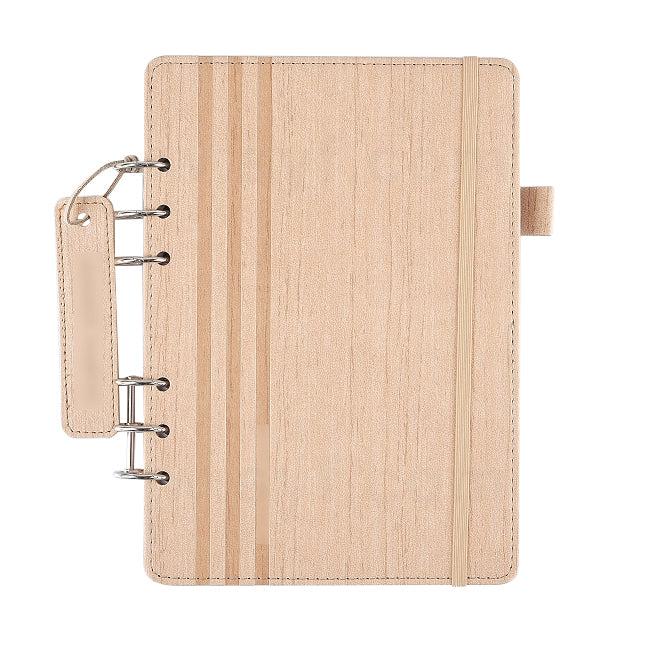 25K 仿木紋PU皮6孔活頁工商日誌-翻開式筆記本