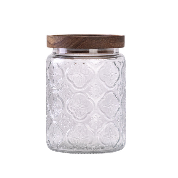 700ml玻璃儲存罐-復古窗花玻璃密封罐