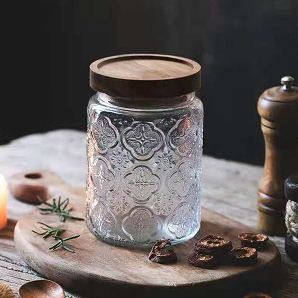 700ml玻璃儲存罐-復古窗花玻璃密封罐